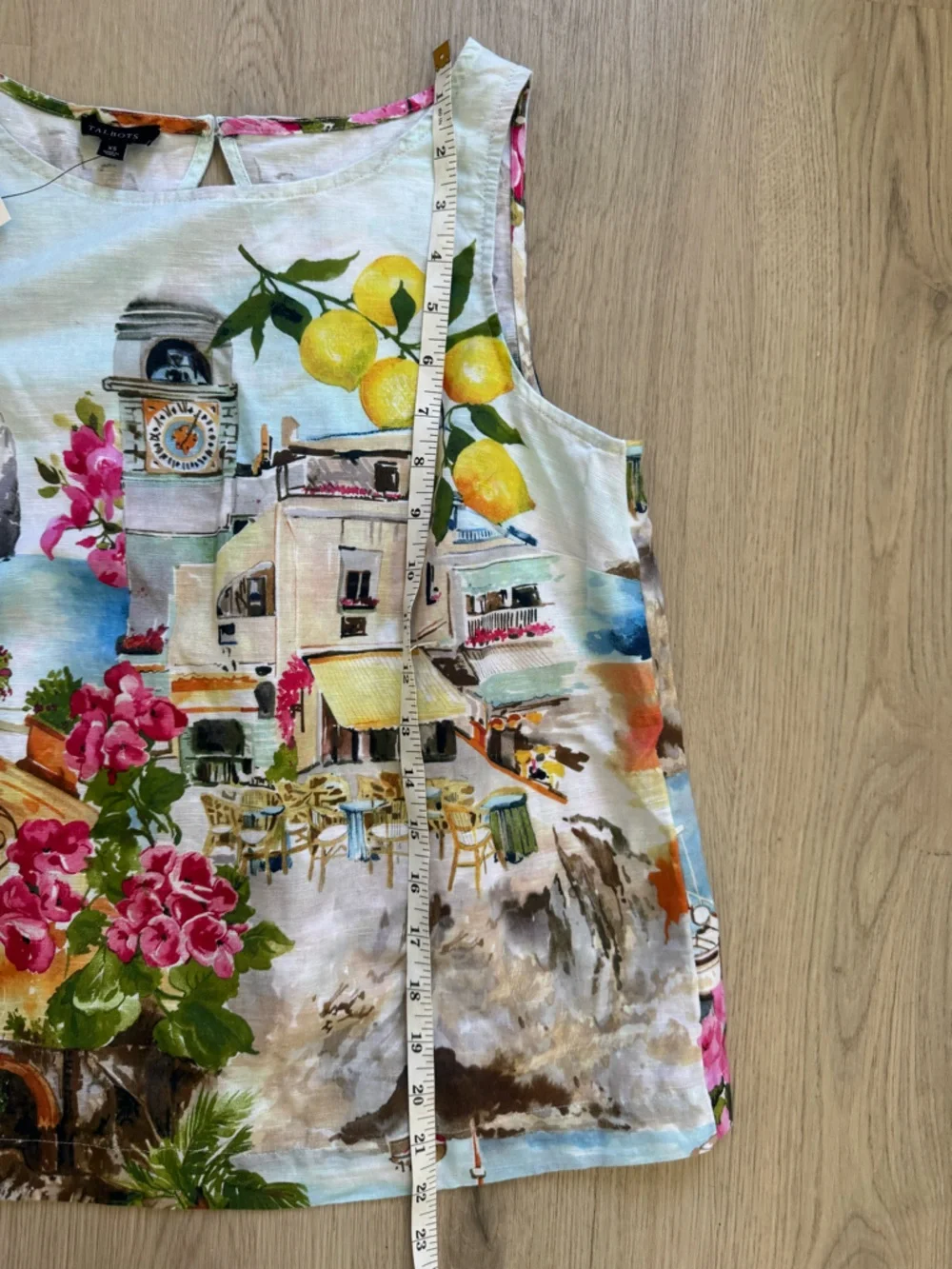 NWT Talbots Coastal Scenic Lemon Print Sleeveless Linen Top - White Yellow - Picture 5 of 9